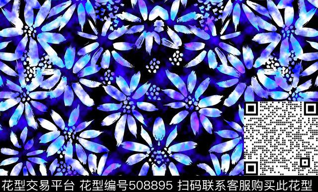 火红蓝色焰火手绘菊花手绘蓝彩华亿平台数码印花华亿平台下载（图片编号: 508895） - 瓦栏（Walan）