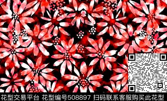 火红蓝色焰火手绘菊花手绘蓝彩华亿平台数码印花华亿平台下载（图片编号: 508897） - 瓦栏（Walan）