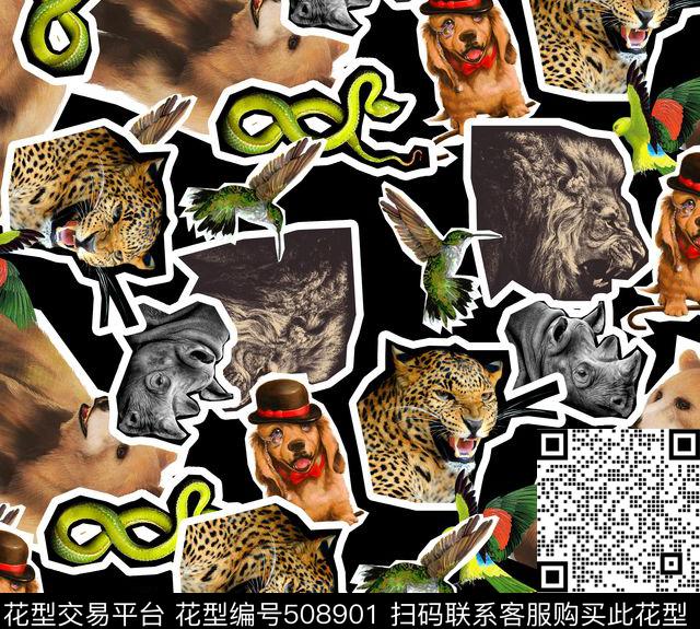 潮流时尚动物组合男装T恤卫衣数码印花华亿平台下载（图片编号: 508901） - 瓦栏（Walan）
