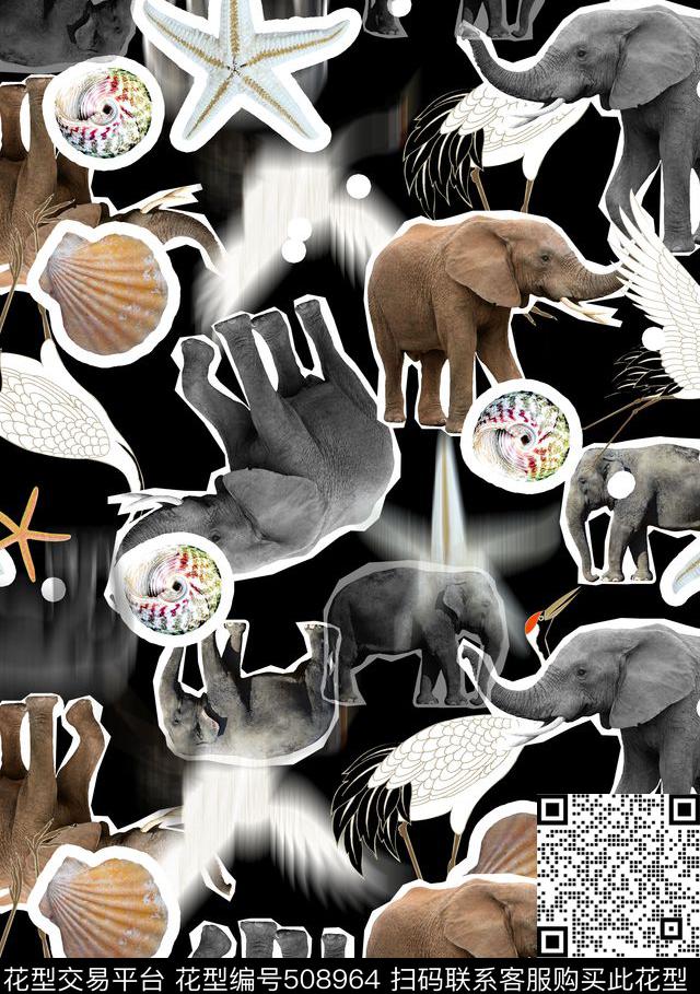 贝壳潮流时尚动物数码印花华亿平台下载（图片编号: 508964） - 瓦栏（Walan）