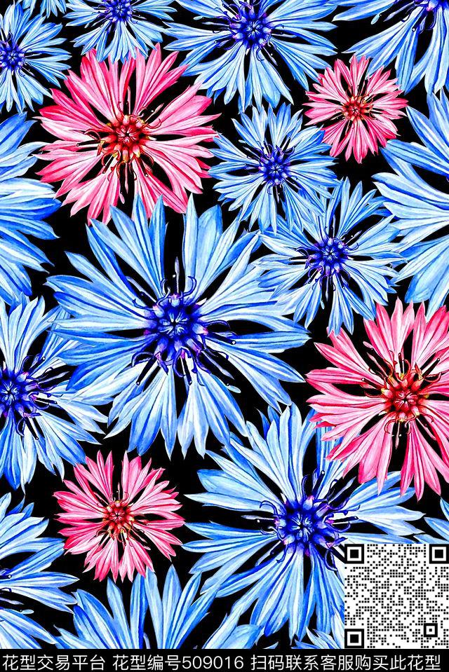 大花菊花花卉数码印花华亿平台下载（图片编号: 509016） - 瓦栏（Walan）