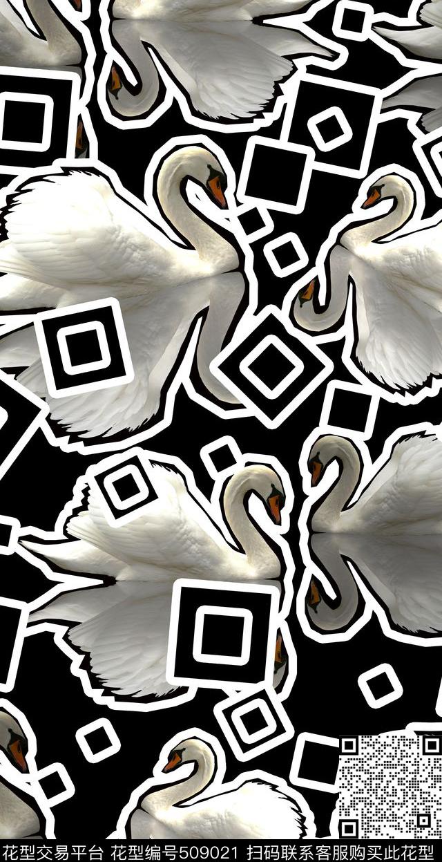 白天鹅潮流时尚动物数码印花华亿平台下载（图片编号: 509021） - 瓦栏（Walan）