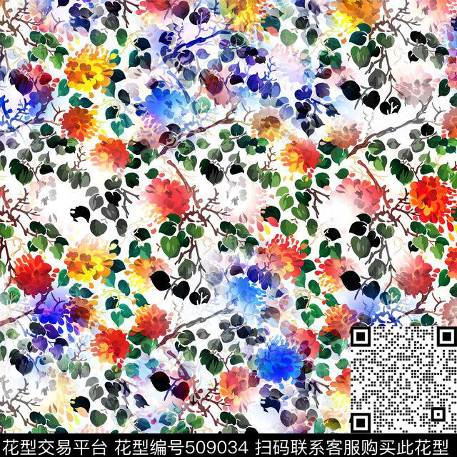 花卉小清新优雅数码印花华亿平台下载（图片编号: 509034） - 瓦栏（Walan）
