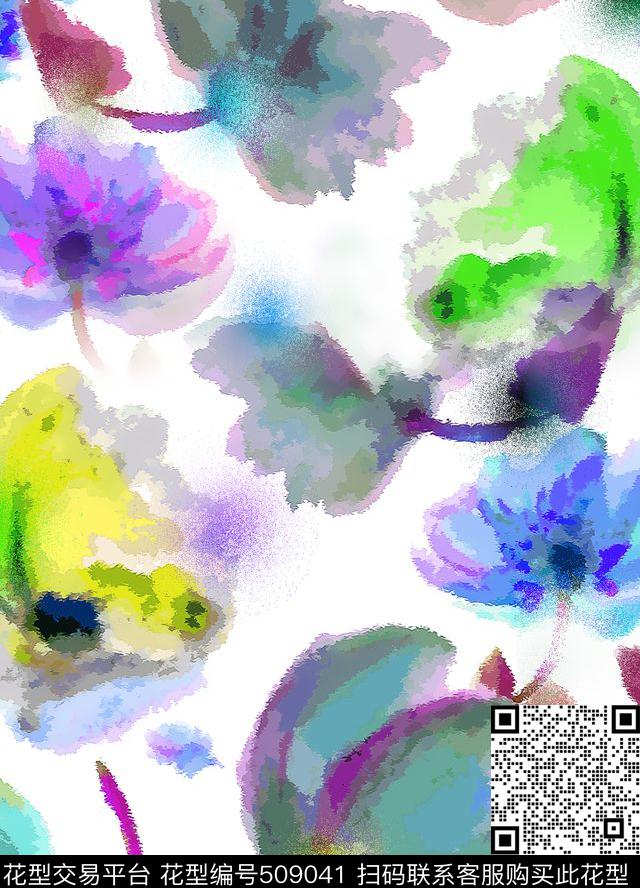 笔触喷洒水墨数码印花华亿平台下载（图片编号: 509041） - 瓦栏（Walan）