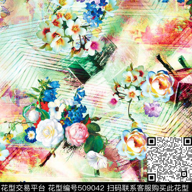 原创花卉优雅数码印花华亿平台下载（图片编号: 509042） - 瓦栏（Walan）