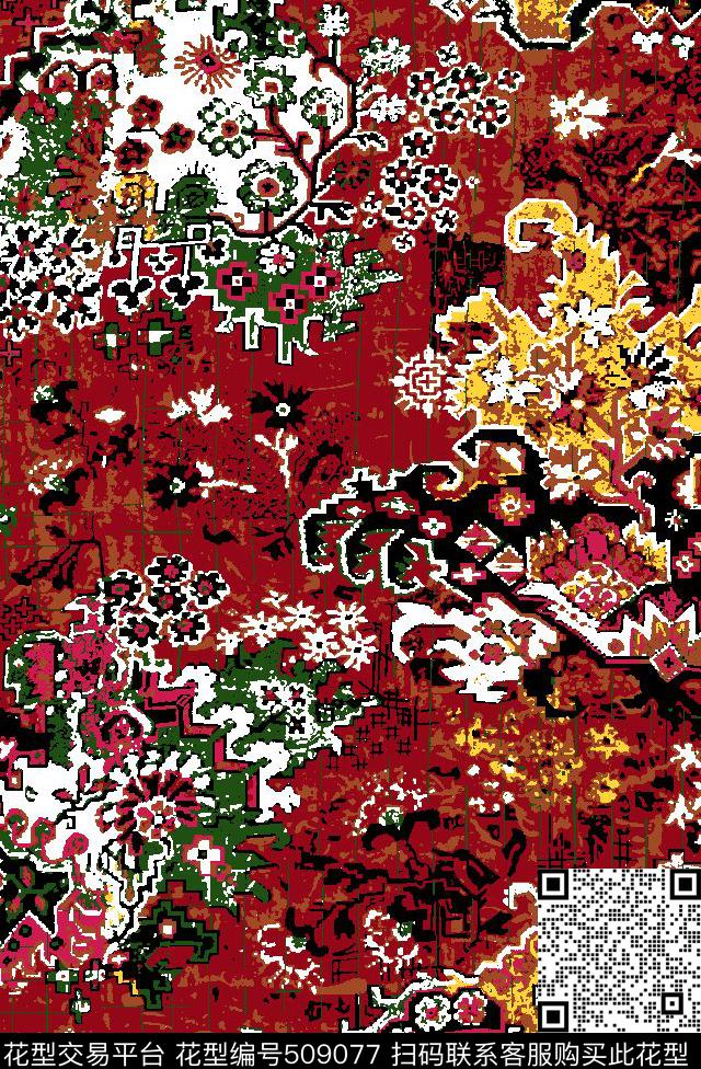 时尚热带抽象色彩传统印花华亿平台下载（图片编号: 509077） - 瓦栏（Walan）