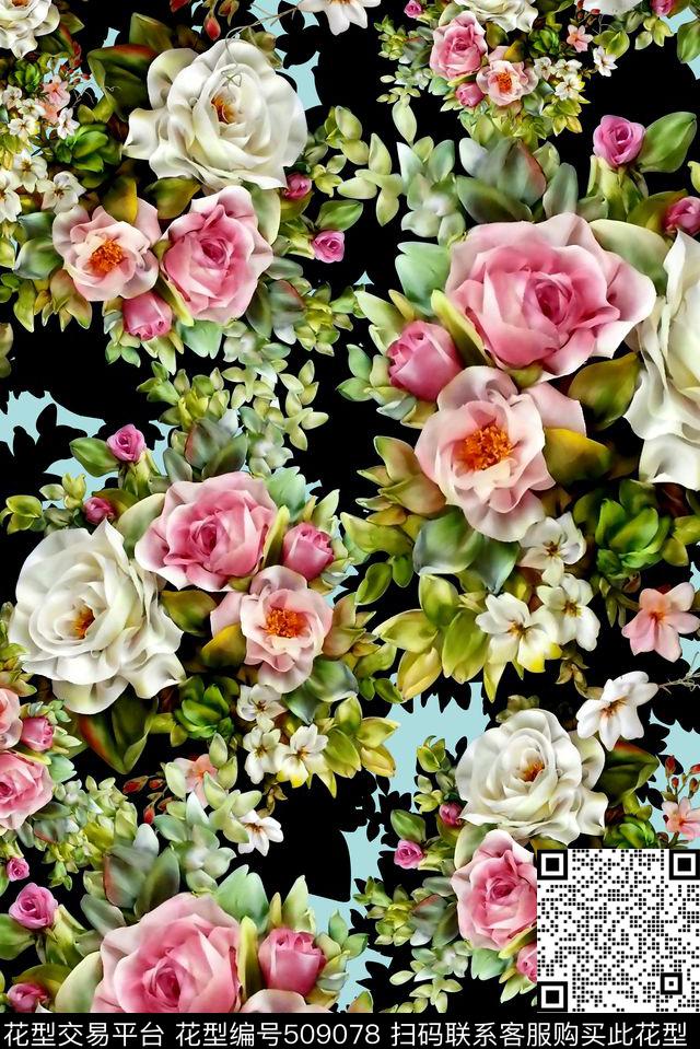 立体花卉玫瑰数码印花华亿平台下载（图片编号: 509078） - 瓦栏（Walan）