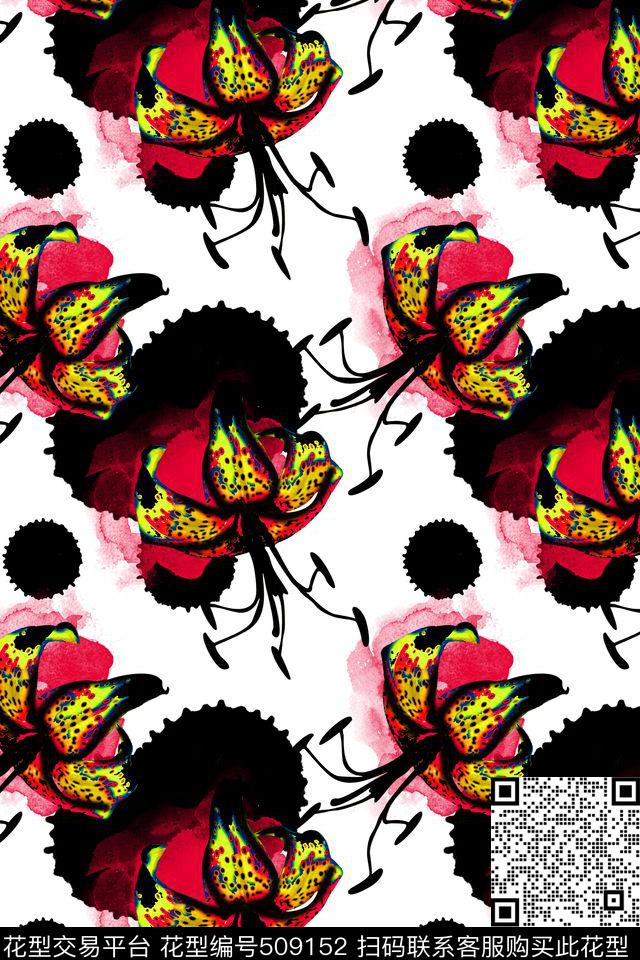 手绘花卉水彩数码印花华亿平台下载（图片编号: 509152） - 瓦栏（Walan）