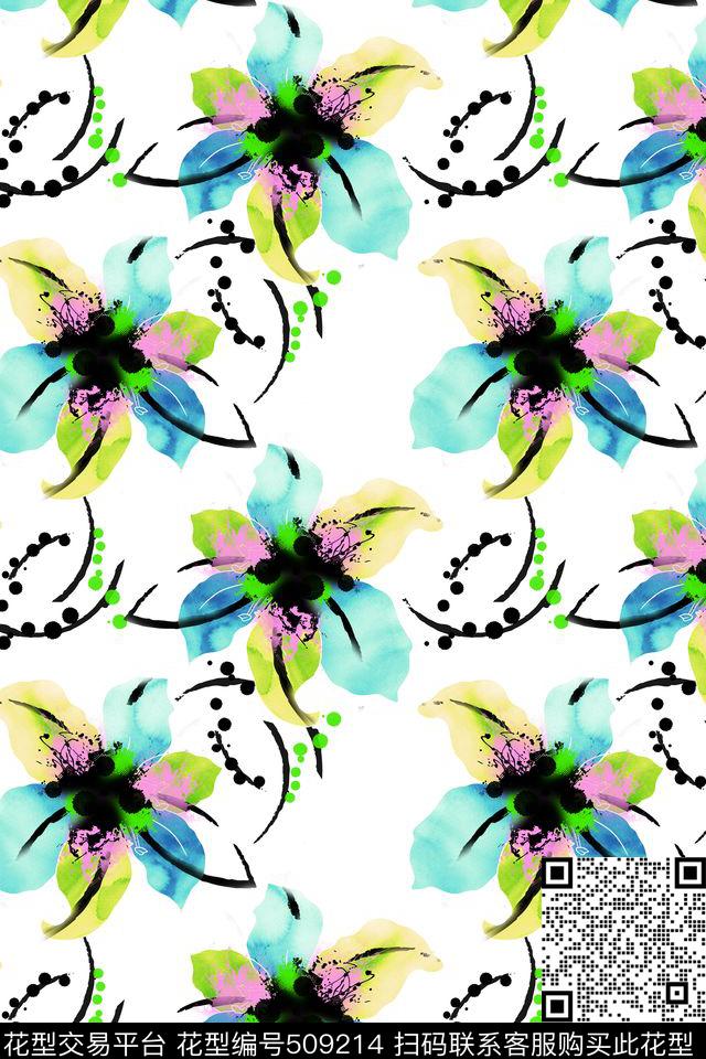 手绘水彩水墨数码印花华亿平台下载（图片编号: 509214） - 瓦栏（Walan）
