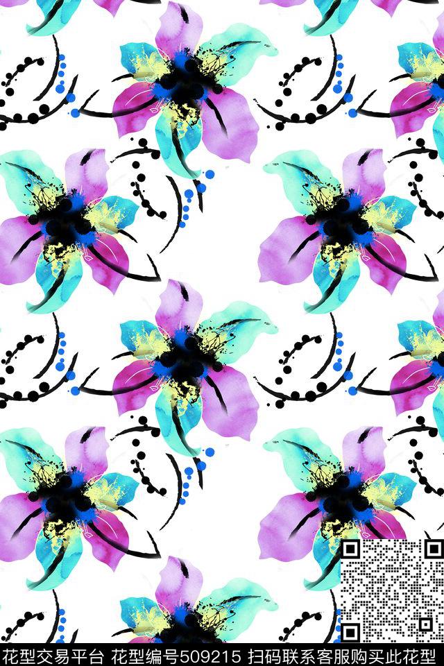 手绘水彩水墨数码印花华亿平台下载（图片编号: 509215） - 瓦栏（Walan）