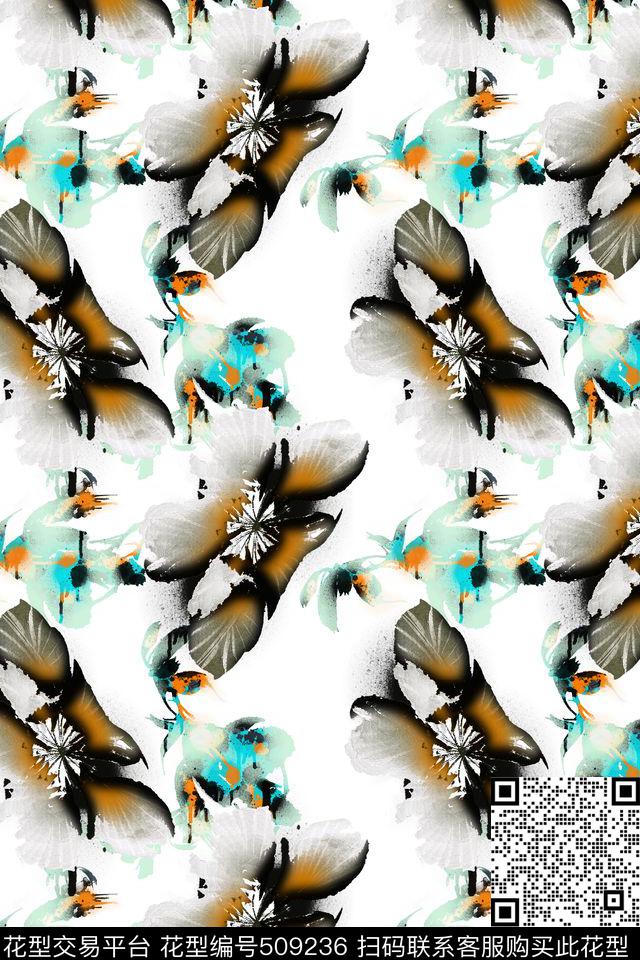 手绘水彩花卉数码印花华亿平台下载（图片编号: 509236） - 瓦栏（Walan）