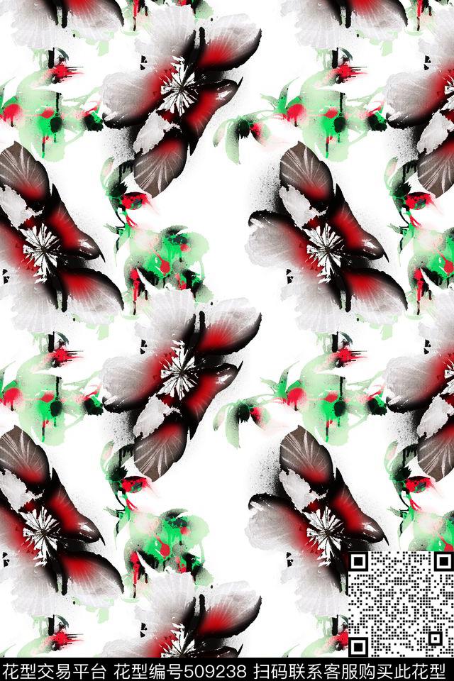 手绘水彩花卉数码印花华亿平台下载（图片编号: 509238） - 瓦栏（Walan）