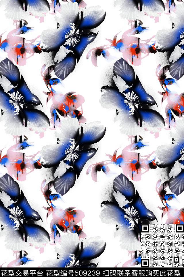 手绘水彩花卉数码印花华亿平台下载（图片编号: 509239） - 瓦栏（Walan）