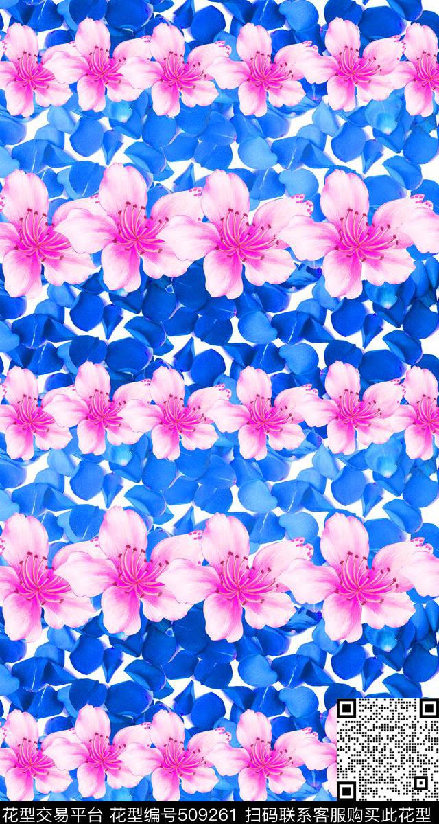 流行时尚青色花瓣花卉照片花卉数码印花华亿平台下载（图片编号: 509261） - 瓦栏（Walan）