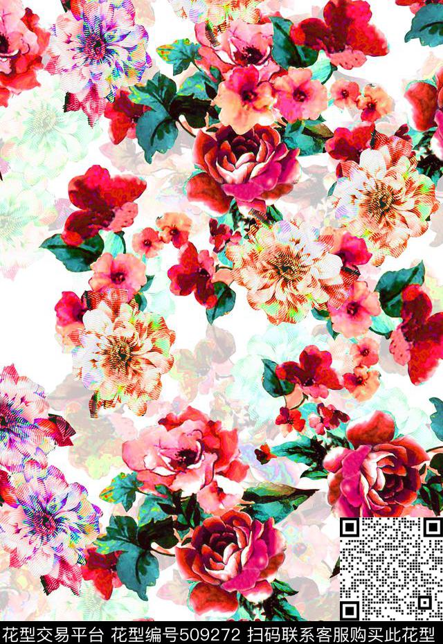 花卉手绘数码数码印花华亿平台下载（图片编号: 509272） - 瓦栏（Walan）