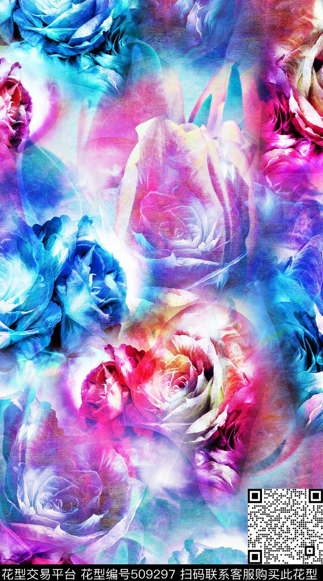 创意服装花卉数码印花华亿平台下载（图片编号: 509297） - 瓦栏（Walan）