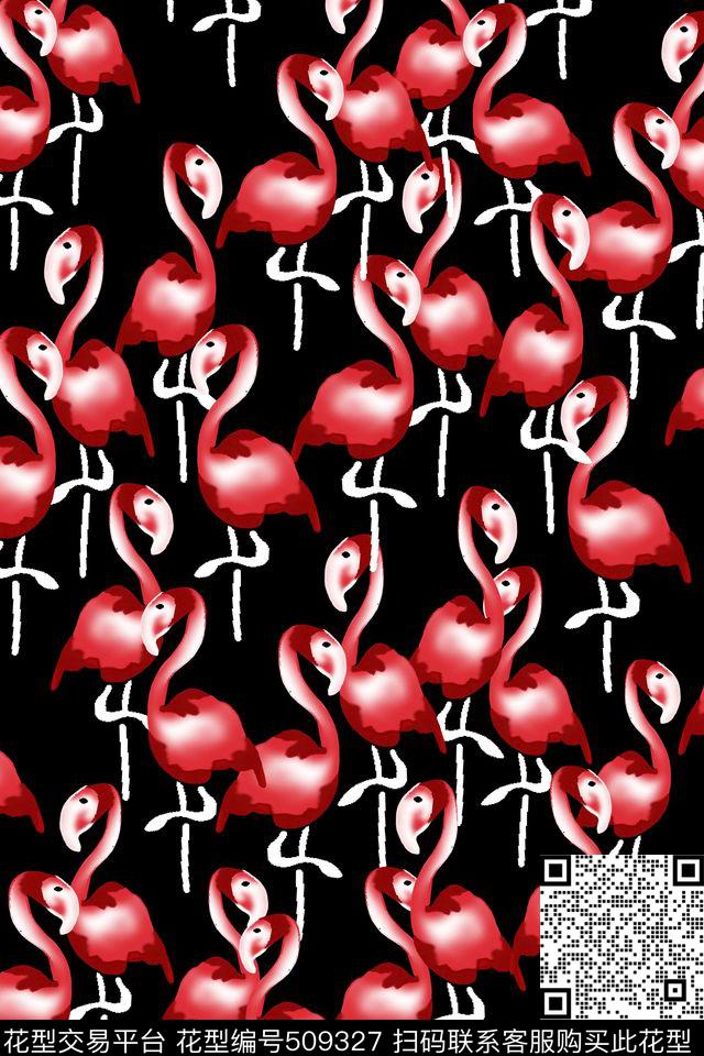 流行时尚鸟手绘数码印花华亿平台下载（图片编号: 509327） - 瓦栏（Walan）