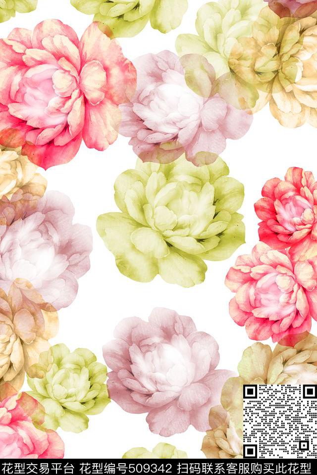 花卉流行时尚水彩数码印花华亿平台下载（图片编号: 509342） - 瓦栏（Walan）