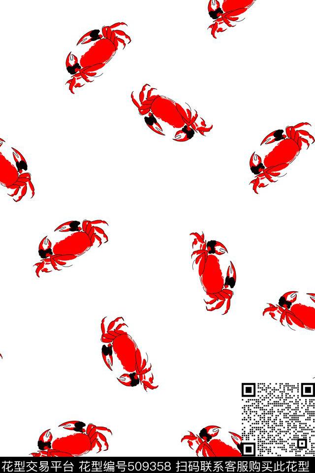 动物螃蟹红传统印花华亿平台下载（图片编号: 509358） - 瓦栏（Walan）