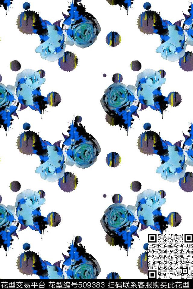 手绘花卉玫瑰花数码印花华亿平台下载（图片编号: 509383） - 瓦栏（Walan）
