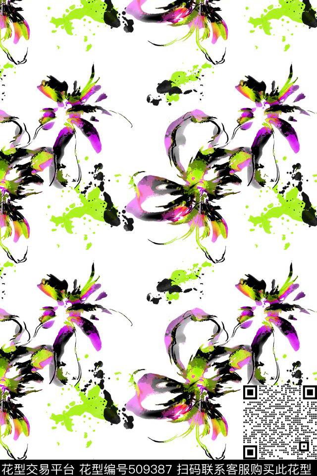 手绘花卉水彩数码印花华亿平台下载（图片编号: 509387） - 瓦栏（Walan）