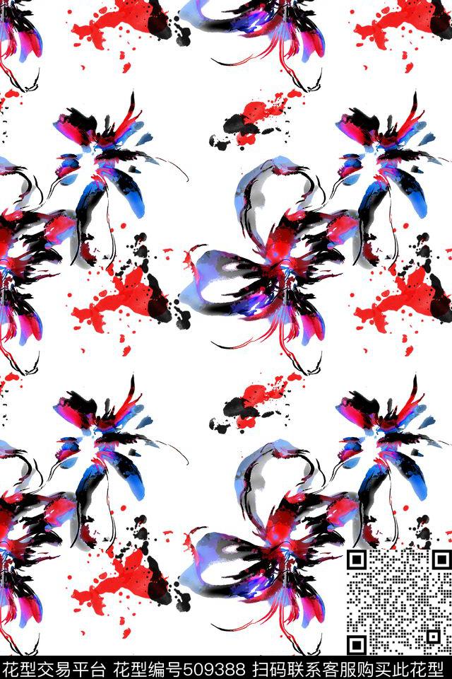 手绘花卉水彩数码印花华亿平台下载（图片编号: 509388） - 瓦栏（Walan）
