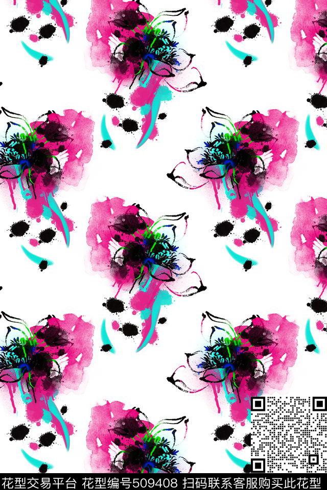 手绘水彩泼墨数码印花华亿平台下载（图片编号: 509408） - 瓦栏（Walan）