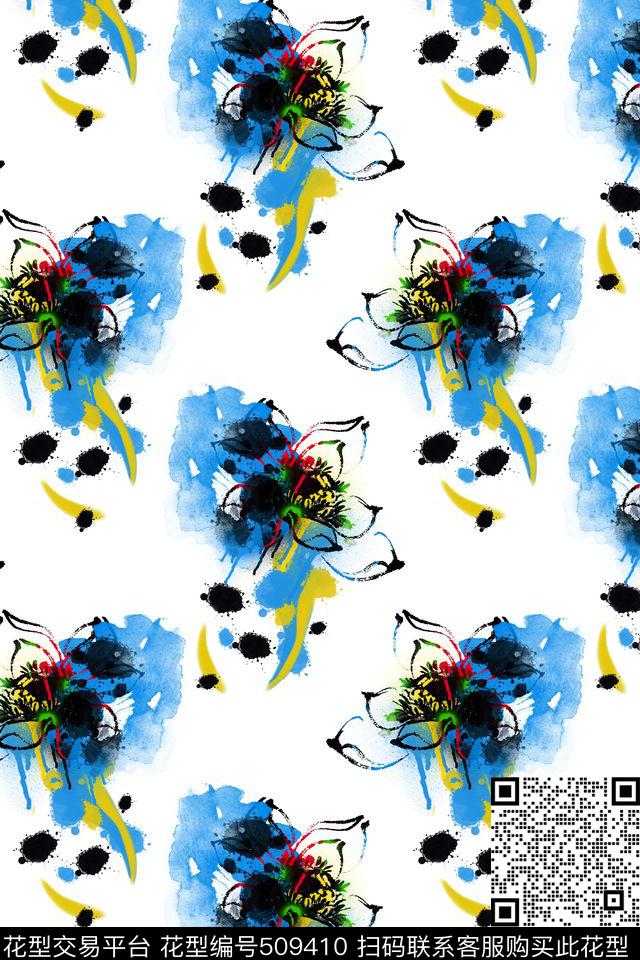 手绘水彩泼墨数码印花华亿平台下载（图片编号: 509410） - 瓦栏（Walan）