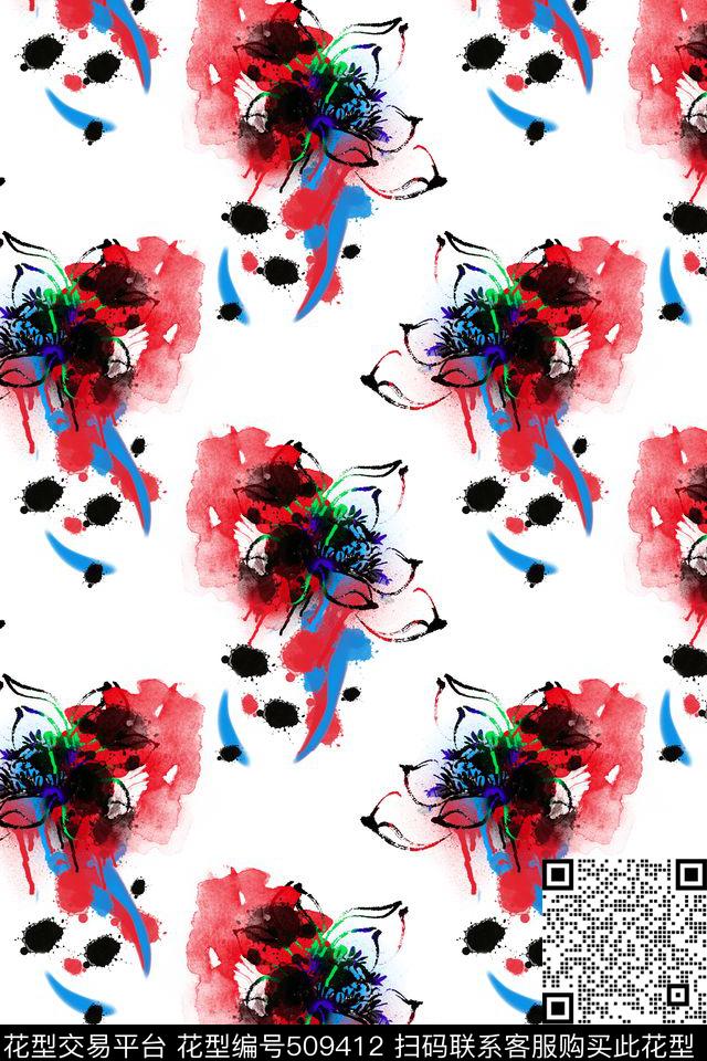 手绘水彩泼墨数码印花华亿平台下载（图片编号: 509412） - 瓦栏（Walan）