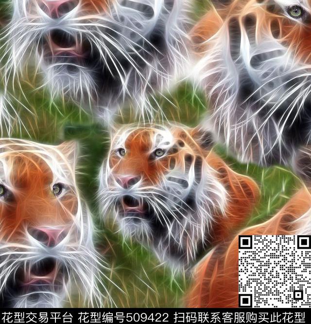 动物皮纹老虎头波浪化数码印花华亿平台下载（图片编号: 509422） - 瓦栏（Walan）