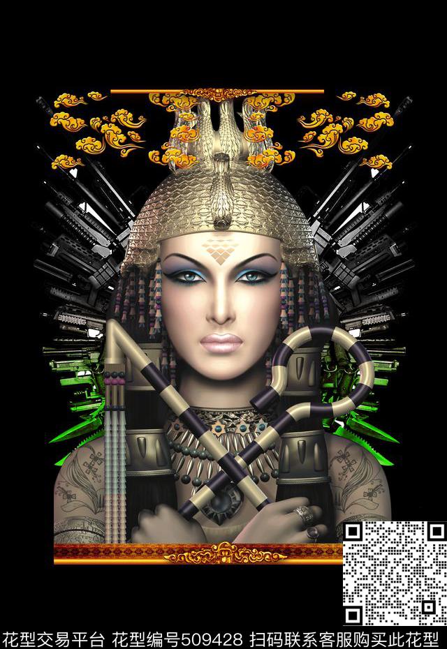 潮流时尚定位埃及皇后几何数码印花华亿平台下载（图片编号: 509428） - 瓦栏（Walan）