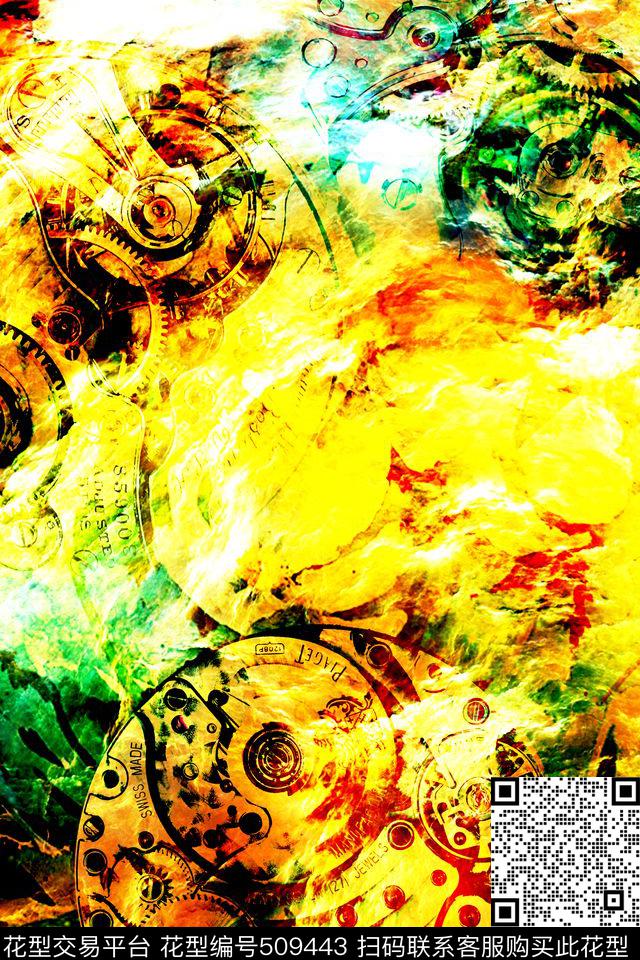 抽象炫彩男士T恤定位炫彩抽象女士衬衫星云钟表花卉数码印花华亿平台下载（图片编号: 509443） - 瓦栏（Walan）