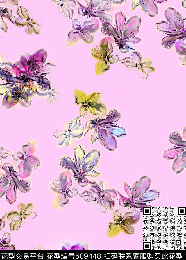 小清醒花卉素雅数码印花华亿平台下载（图片编号: 509448） - 瓦栏（Walan）
