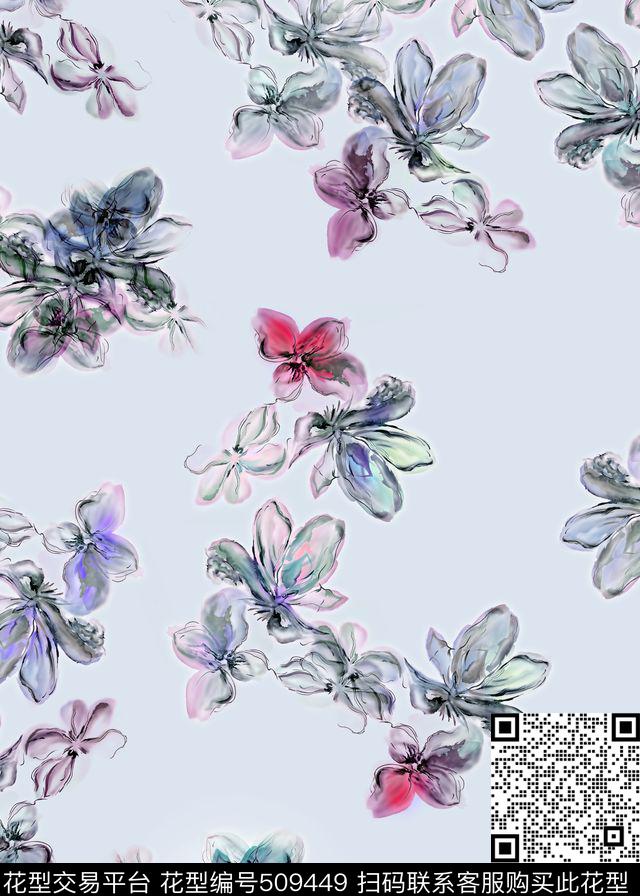 小清醒花卉素雅数码印花华亿平台下载（图片编号: 509449） - 瓦栏（Walan）