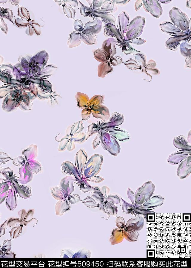 小清醒花卉素雅数码印花华亿平台下载（图片编号: 509450） - 瓦栏（Walan）