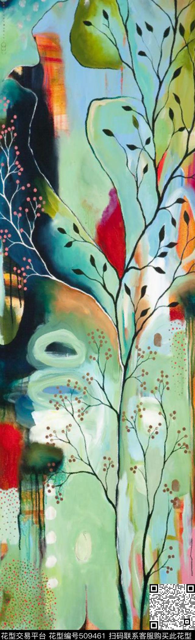 趣味树木色块拼接围巾数码印花华亿平台下载（图片编号: 509461） - 瓦栏（Walan）