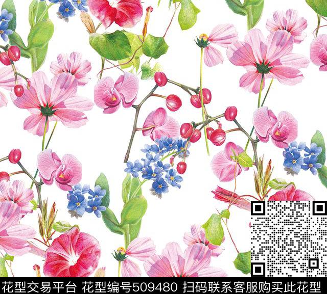 时尚复古花卉数码印花华亿平台下载（图片编号: 509480） - 瓦栏（Walan）