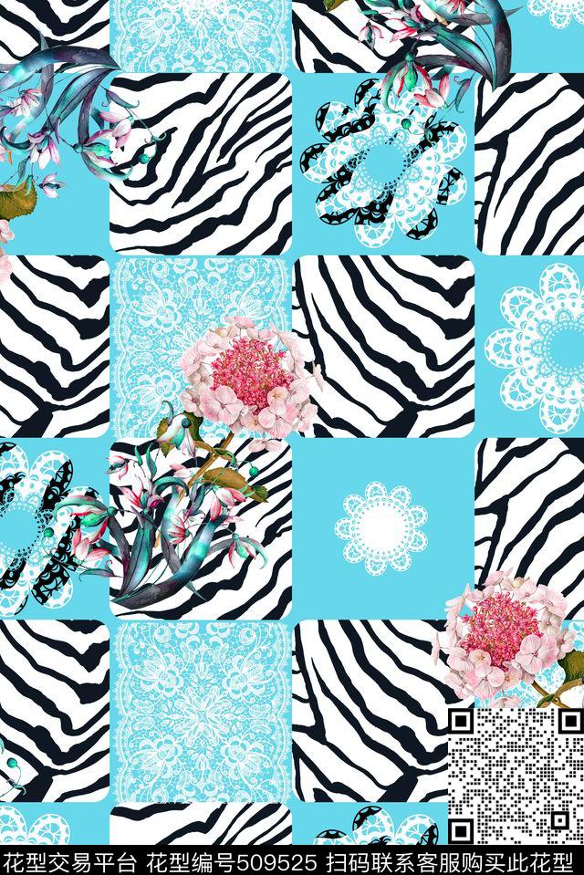 手绘豹纹格子数码印花华亿平台下载（图片编号: 509525） - 瓦栏（Walan）