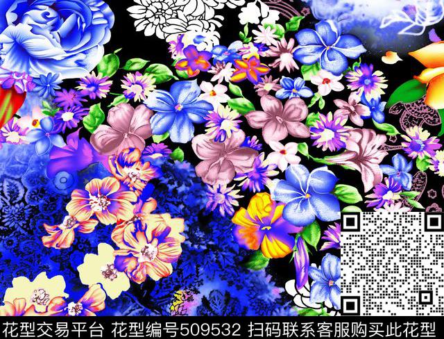 花卉时尚现代数码印花华亿平台下载（图片编号: 509532） - 瓦栏（Walan）