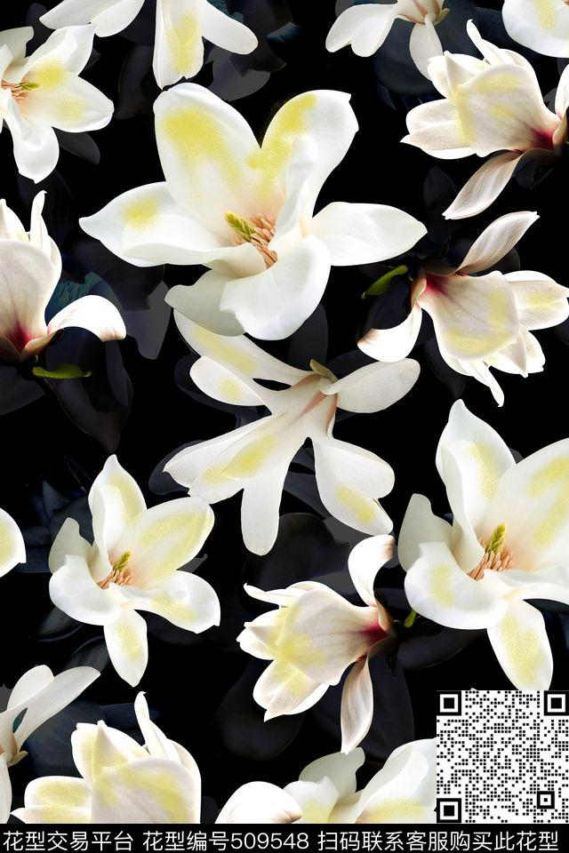 花卉玉兰花真实花数码印花华亿平台下载（图片编号: 509548） - 瓦栏（Walan）