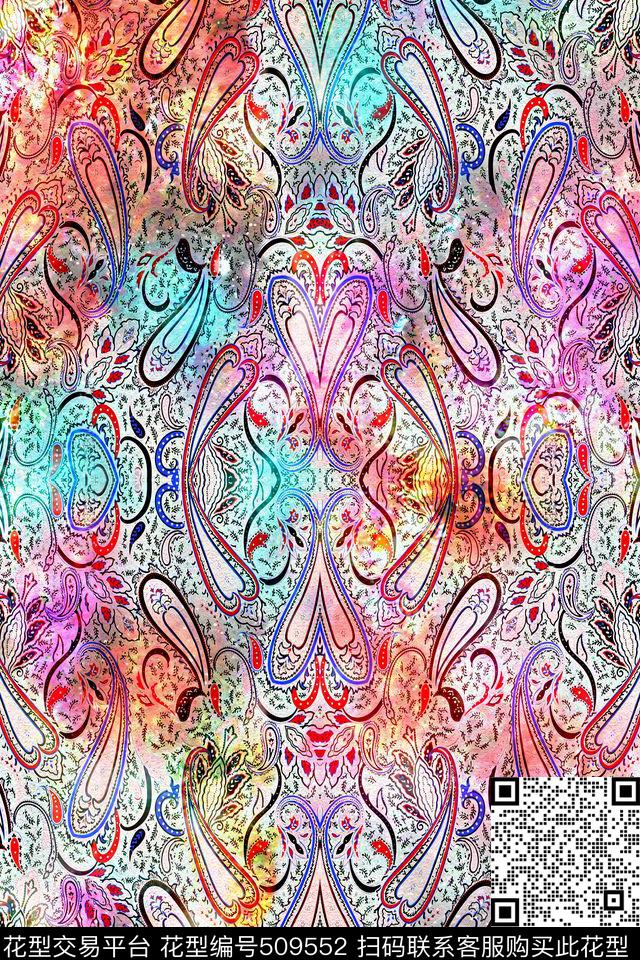 腰果纹佩兹利数码数码印花华亿平台下载（图片编号: 509552） - 瓦栏（Walan）