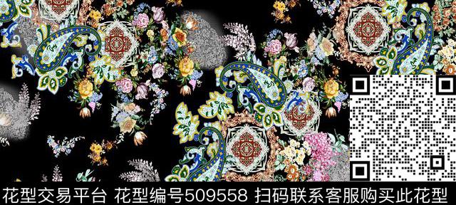 现代花卉琵琶花数码印花华亿平台下载（图片编号: 509558） - 瓦栏（Walan）