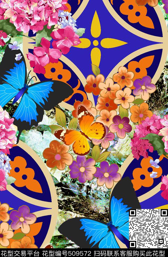 抽象几何花卉数码印花华亿平台下载（图片编号: 509572） - 瓦栏（Walan）