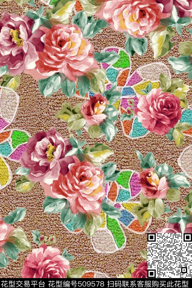 抽象花卉肌理数码印花华亿平台下载（图片编号: 509578） - 瓦栏（Walan）