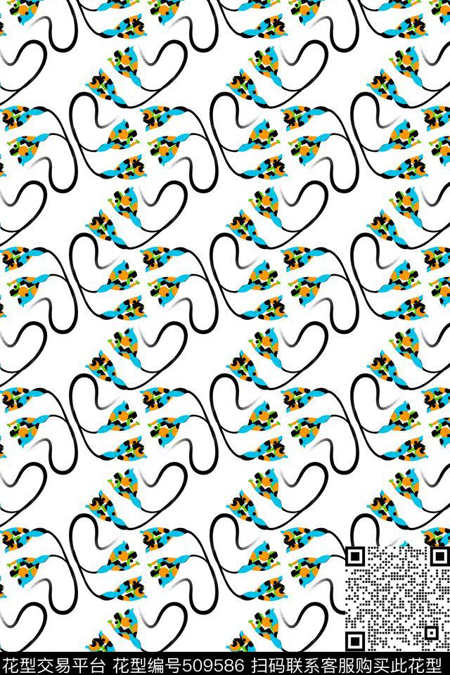 手绘线条抽象数码印花华亿平台下载（图片编号: 509586） - 瓦栏（Walan）