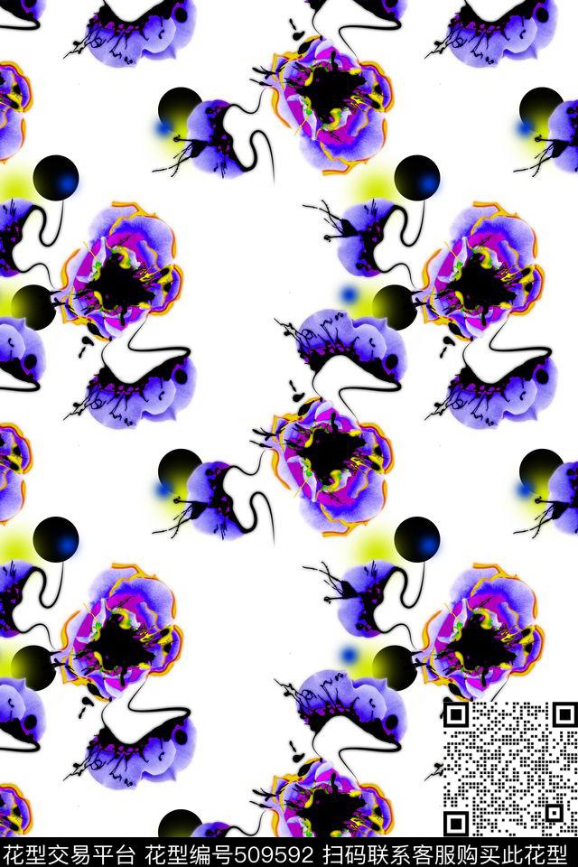 手绘花瓣水墨数码印花华亿平台下载（图片编号: 509592） - 瓦栏（Walan）