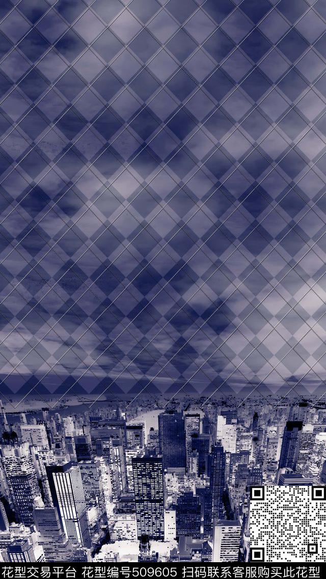 时尚写意城市夜色格纹钢丝数码印花华亿平台下载（图片编号: 509605） - 瓦栏（Walan）