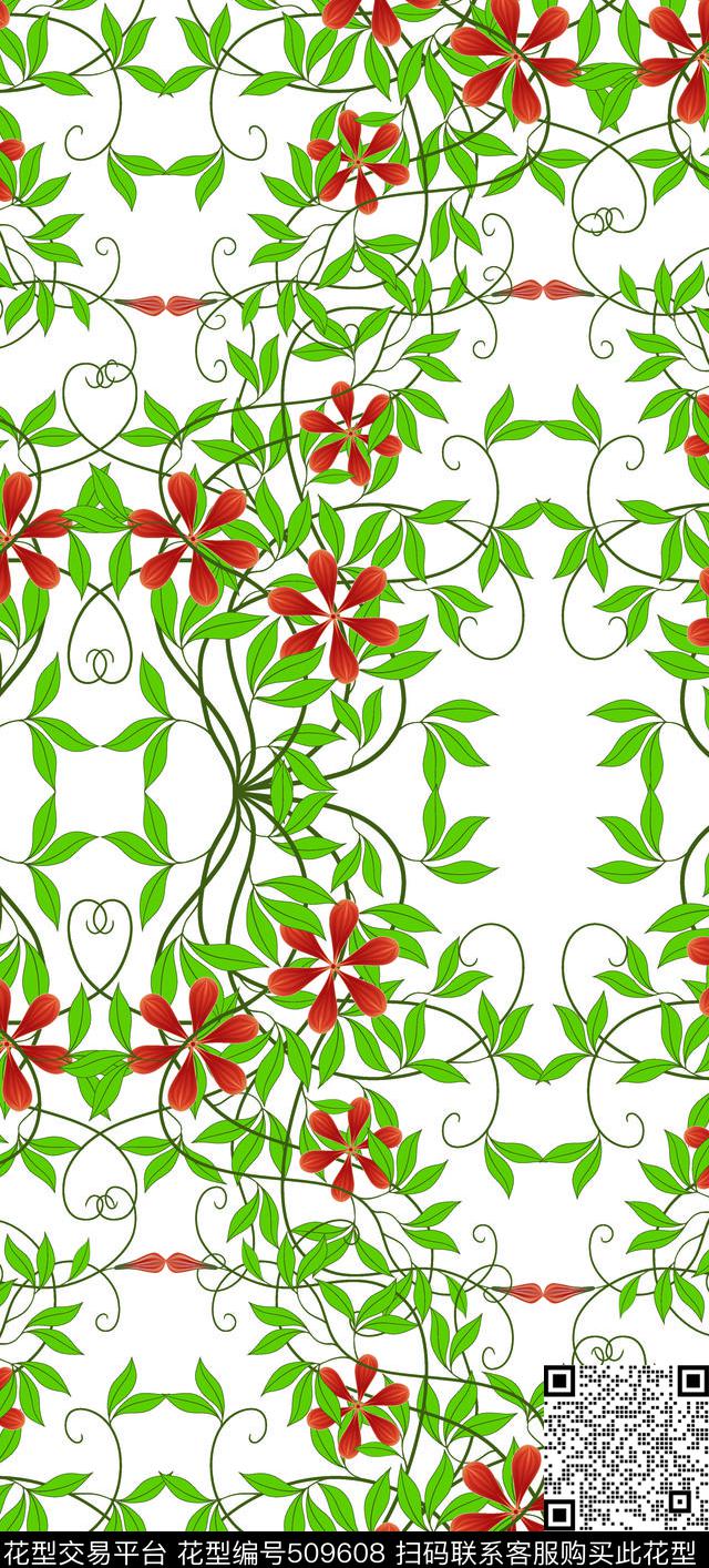 花卉花朵几何线条传统印花华亿平台下载（图片编号: 509608） - 瓦栏（Walan）