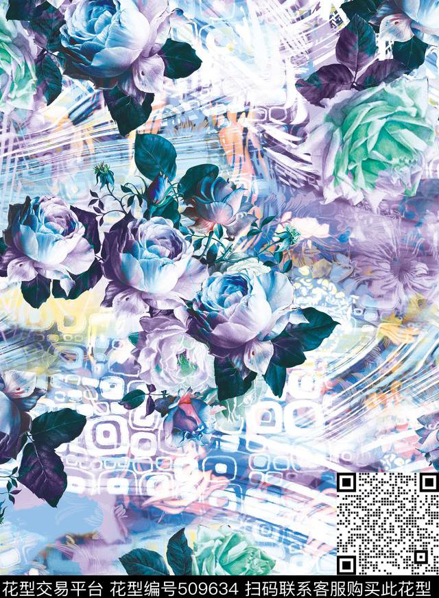 女装潮流时尚大牌手绘油画花卉数码印花华亿平台下载（图片编号: 509634） - 瓦栏（Walan）