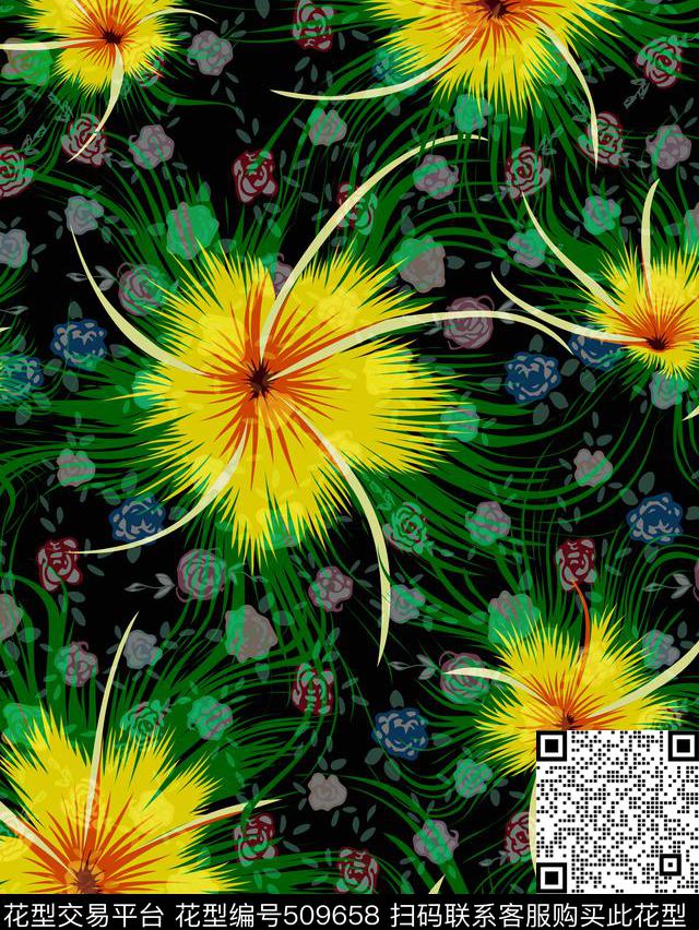 时尚欧美风格变异花卉数码印花华亿平台下载（图片编号: 509658） - 瓦栏（Walan）